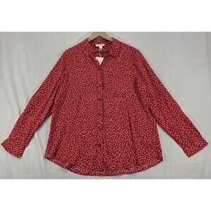 NWT Beach Lunch Lounge Blouse Polka Dot Long Sleeve Red Sustainable Womens XL